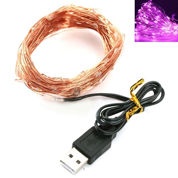 2/5/10m vedenpitävä kuparilanka 5V USB LED-valosarja hääjuhlan koriste KAESI-Perfet Pink 2M