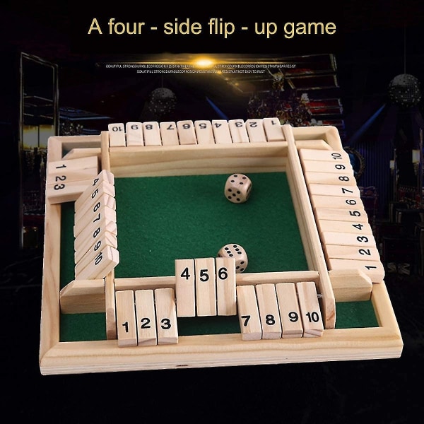 4 Player Shut The Box Træbrætspil Klassisk terningbord--. - Perfekt