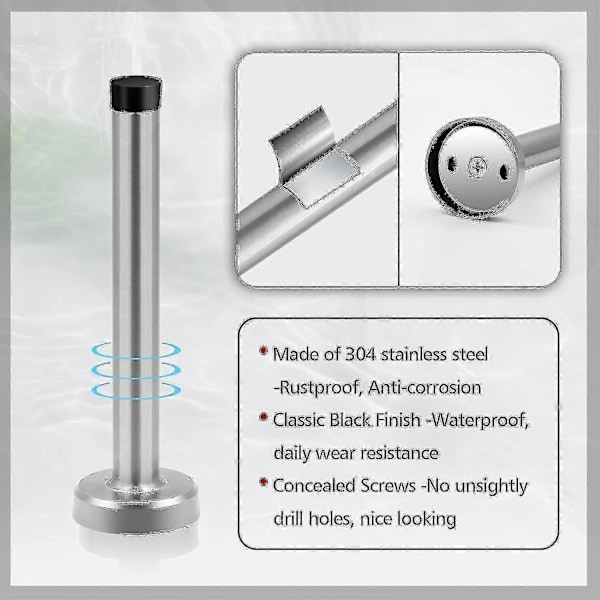 Dørstoppere, 15 cm lang dørstopper, veggmontering, kraftig solid svart dørstopper børstet rustfritt stål med myke gummistøtfangertupper - Perfekt Silver 6 Inch*2