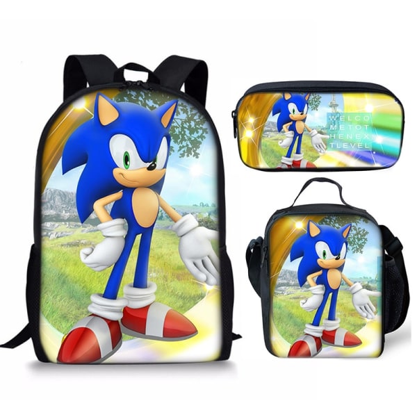 Sonic skoletaske til børn, madpakke, blyanttaske sæt med tre - Perfet 15