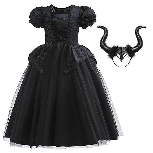 Disney Tyttöjen Maleficent-Mekko Lapsille Paha Kuningatar Keiju Halloween-Puku Lapsille Demoni Kuningattaren Vaatteet Karnevaali Musta Noita Mekko-Täydellinen Maleficent Dress H 7-8T (Tag 140)