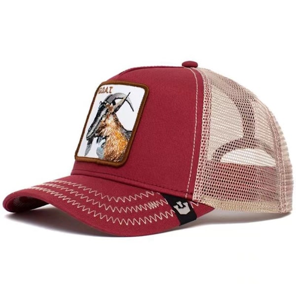 Brodert Mesh-caps med dyreprint, Snapback, Geit, Rød - Perfet goat red