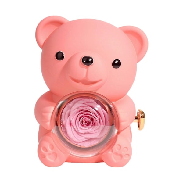 Evig Rose Krammebjørn Gave med Hjerteformet Halskæde Roterbar Evig Blomster Bjørn Gaveæske Kone Mor Bedstemor Kæreste Valentinsdag - Perfekt Pink