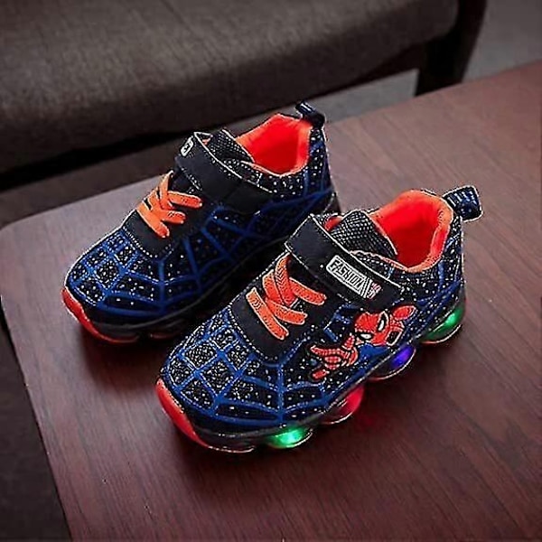 Barn Sportskor Spiderman Lysande Sneakers Barn LED Självlysande Skor för Pojkar - Perfekt Blue 25
