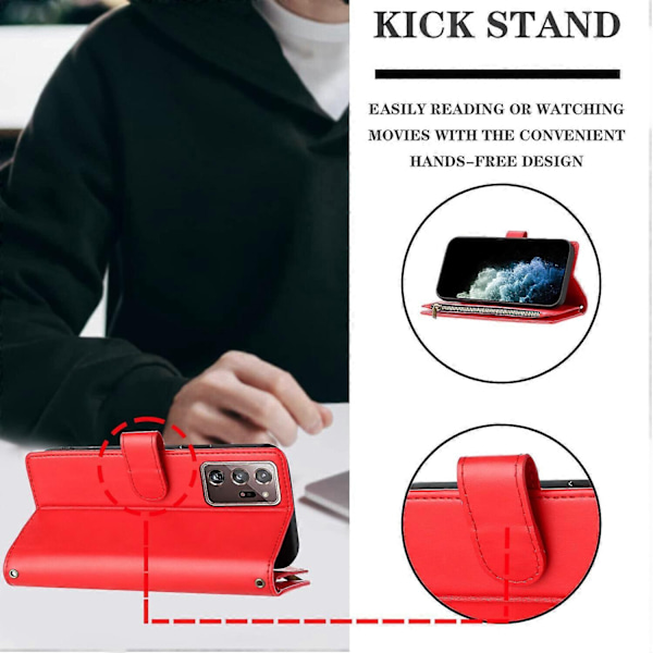 Kompatibel med Samsung Galaxy Note 20 Ultra Wallet Case Premium Lynlås Stor Plads Flip PU Læder Cover - Perfekt Red