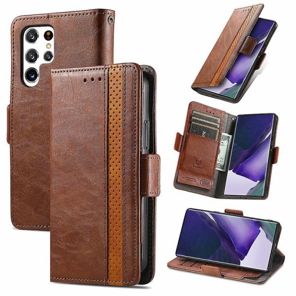 Telefonveske til Galaxy S22 Case Flip Visittkortholder Støtsikker veske - Perfet dark brown