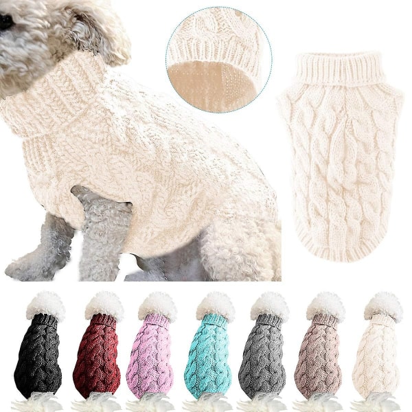 Pet Dog Turtleneck Neulepusero Talvilämmitin Paksuttava villapaita Neulottu Virkattu takkivaatteita Pienelle Keskisuurelle Koiran Pennulle - Perfet White S