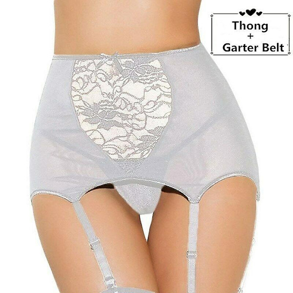 Sexiga underkläder i spets för damer, hög midja, strumpebandshållare, set med strumpor i stora storlekar - Perfet White XXL