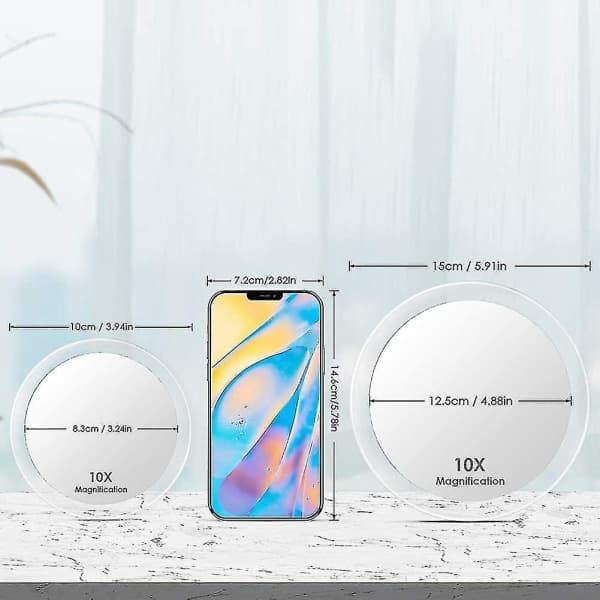 10x forstørrelsesglas med 2 sugekopper, 10x forstørrende makeup-spejl