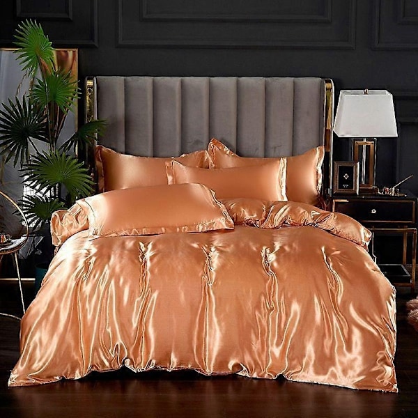 Minglan Enfärgad sängkläder i sidenimitation, högkvalitativt satäng sänglinne påslakan örngott set i fyra delar - Perfet jianghuang 150x200cm 4pcs