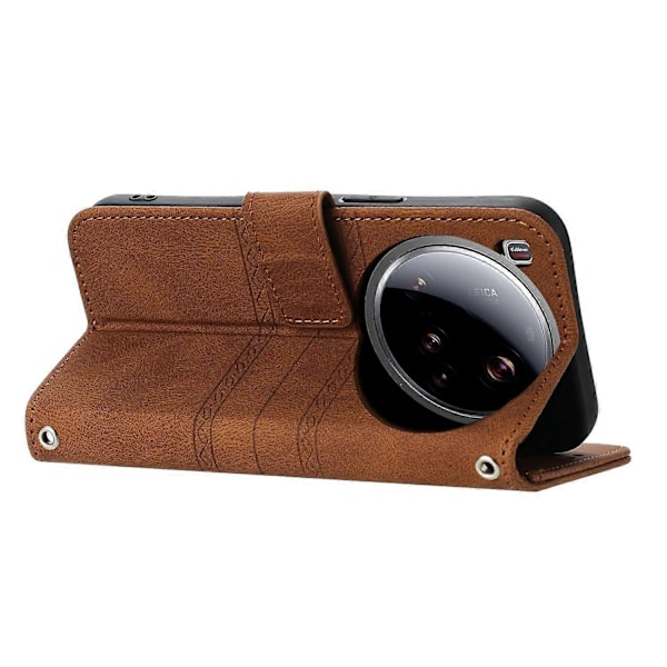 Yhteensopiva Xiaomi 15 Ultra Kotelon kanssa Lompakko Ihoa koskettava Nahka Painettu Puhelinkotelo - Punainen-Perfet Brown