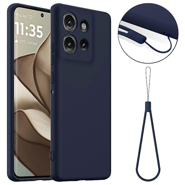Kompatibel med Motorola Edge 50 5G Skal Kompatibel med MagSafe Flytande Silikon Telefonskal med Snodd - Mörk-Perfet Dark Blue