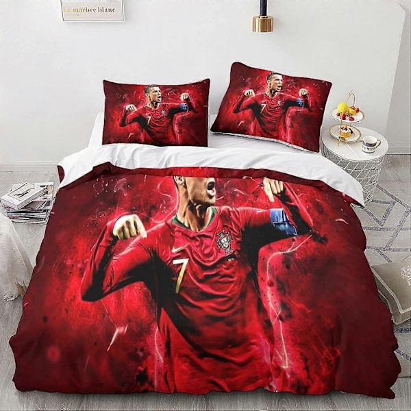 Cristiano Ronaldo Täcke med Kuddfodral Fotbollssängkläder Set Mikrofiber Täcke med Blixtlås Vuxen Ungdom K 135*200 cm - Perfekt King220x240cm