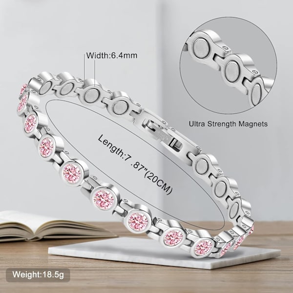 Magnetiske armbånd, sunde magnetiske armbånd til smertelindring af gigt Magnetiske armbånd til mænd, kvinder (Pink) - Perfet pink diamond