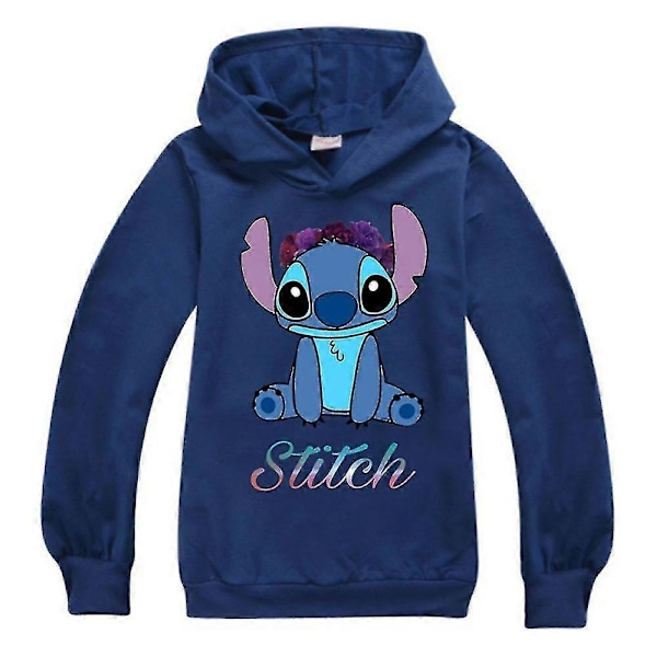 Pin Print Långärmad Hoodie Barn Pojkar Flickor Casual Huvtröja Pullover Toppar - Perfekt Navy Blue 7-8 Years