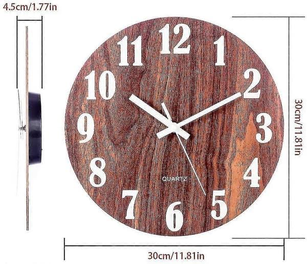 Valoisa seinäkello, hiljainen seinäkello, suuri kellotaulu 30cm-Perfet