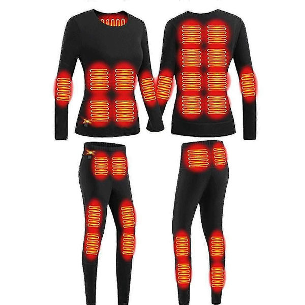 Vinter Termisk Oppvarmet Jakke 28 Områder Vandringsskjorter Ski Dresser Oppvarmet Klær Oppvarmet Undertøy-Perfekt Women black Set 4XL