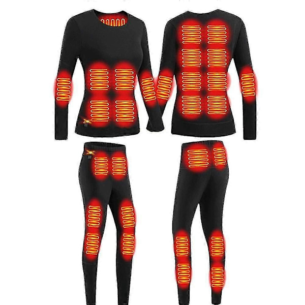 Vinteruppvärmd Termisk Jacka 28 Områden Vandringskläder Skiddräkter Uppvärmda Kläder Uppvärmda Underkläder-Perfekt Women black Set 4XL