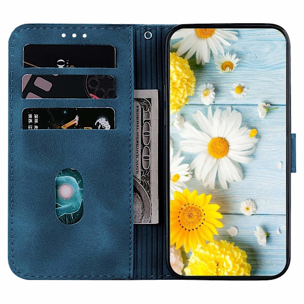 Kotelo yhteensopiva Xiaomi Redmi Note 11s:n kanssa, kohokuvioitu Lily-läppälompakko, ensiluokkainen PU-nahkakansi korttipidikkeellä - Perfet Blue
