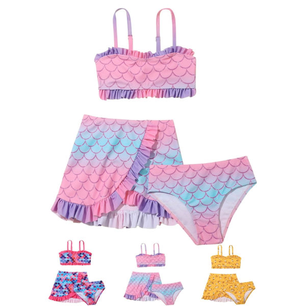 SYNPOS 2-10T piger 3-delt bikini badetøj Børn Havfrue Tankini badedragt sommer strandsæt - Perfet pink 6-8years