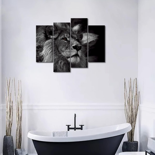 2023,lejonbilder Canvas 4 delar Bild Svartvit djurväggbilder Vardagsrum Modernt för sovrumsinredning Lägenhet Heminredning Ar - Perfet