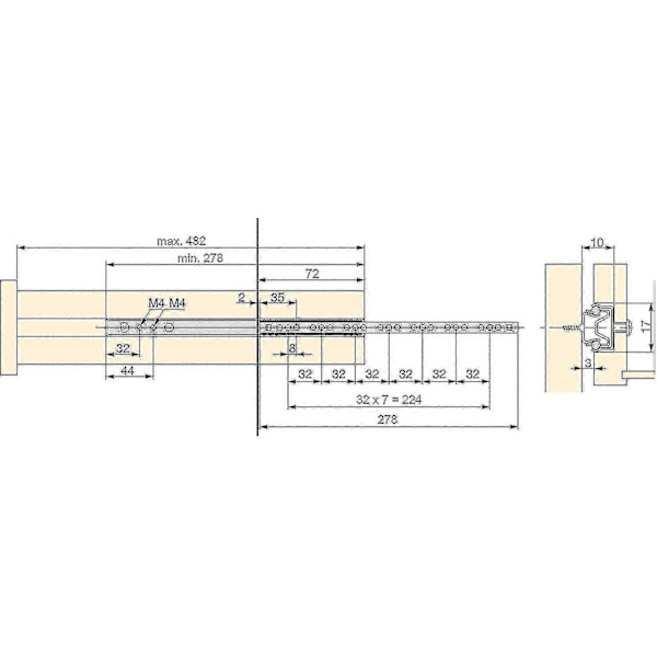 Pakke med 5 par (10 stk) skuffeskinner/kulelager skuffeskinner Del 17mm X 278mm for skuff, sinkbelagt-9192339855640-Perfet 278mm