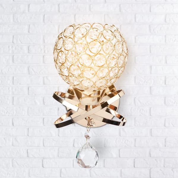 Rund vägglampa kristalllampa E14 lamphållare hem vardagsrum sovrum korridor guld-Perfet