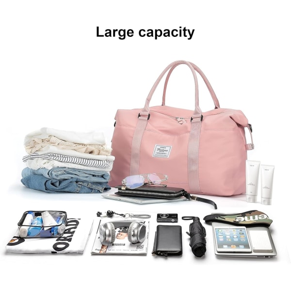 Travel Duffel Bag, Sports Tote Gym Bag, Skulder Weekender Overnight Bag til kvinder Pink - Perfet