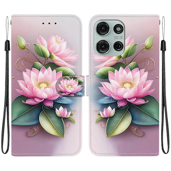 Läderfodral med ritning Kompatibelt med Motorola Moto G75 5G-Perfet Lotus