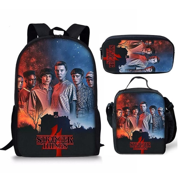 Stranger Things4 Opiskelijan koululaukku Lasten Unisex Reppu Lounaskassi kpl - Perfet 3 3pcs