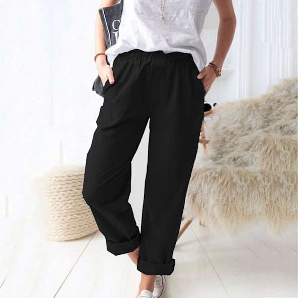 Mikilon Damer Casual Enfärgade fickor Elastisk midja