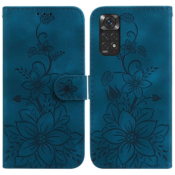 Etui Kompatibelt med Xiaomi Redmi Note 11s Præget Lily Flip Wallet Premium Pu Læder Cover med Kortholder-Perfet Blue