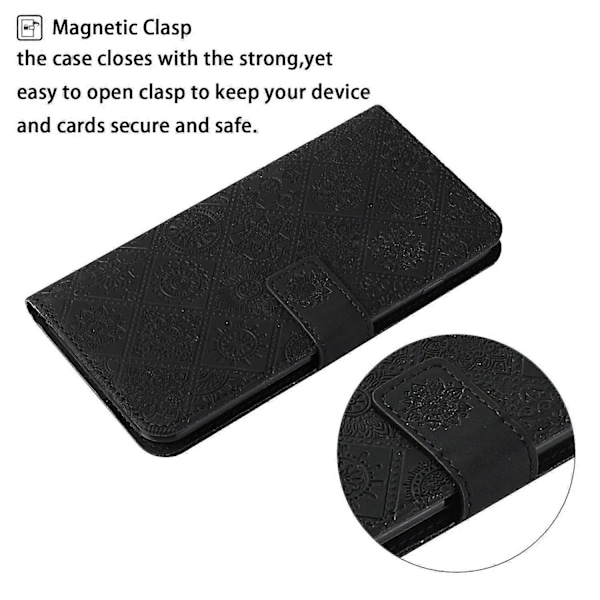 Kompatibel med Samsung Galaxy A25 5G (Global) (161.0 x 76.5 x 8.3mm) Lommebok Etui Lær+TPU Etnisk Stil Deksel - Perfekt Black