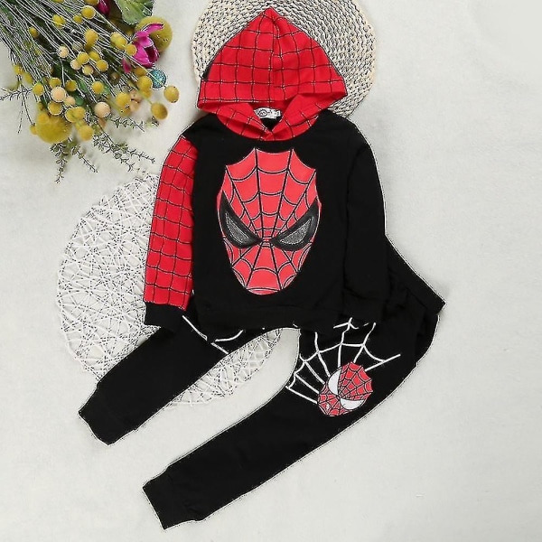 Kids Boy Spiderman Sportswear Hættetrøje Sweatshirt Bukser Suit Tøj - Perfet Black 6-7 Years