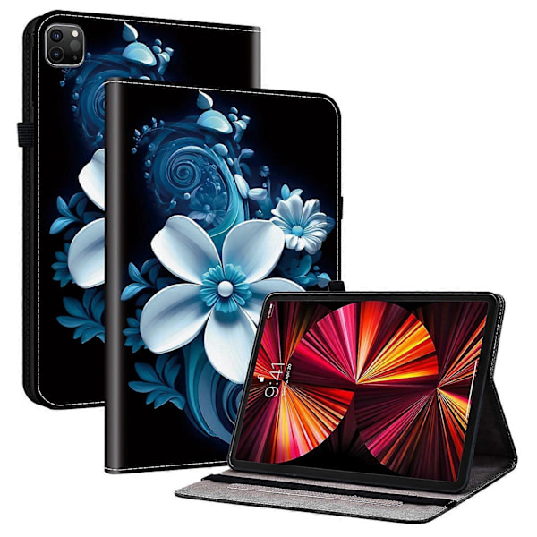 Læder Etui Kompatibelt med iPad Air 11 (2025) (2024) Air (2022) (2020) Pro 11 (2022) Mønsterprintet Tablet Co-Perfet Black Orchid