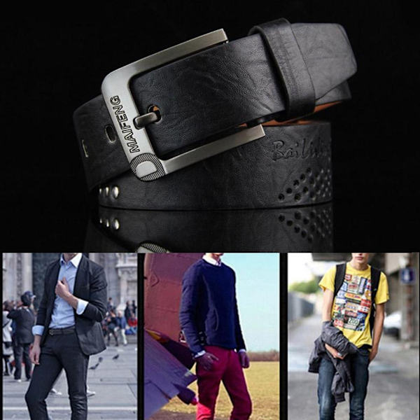 Klassiskt läderbälte för män Casual Pin Spänne Midjebälten Midja- Perfet black One-size