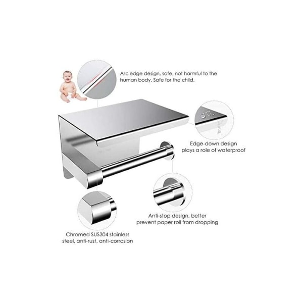 K9-304 Toalettpappershållare i rostfritt stål Punch Free Toalettpapperslåda Dubbel användning Lämplig för badrum - Perfet
