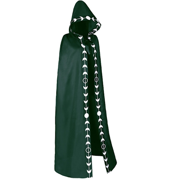 Unisex månefaser broderi hettekappe Mystisk middelalderrenessanse lang kappe - Perfet green 2XL