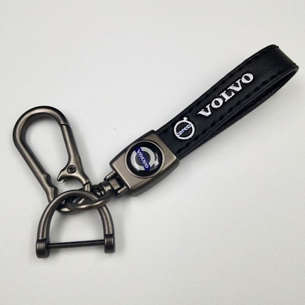 Læder Nøglering til Bil | Metal Finish | Robust Nøglering | Nøglering og Krogbeslag - Perfekt Gun Color Hardware Volvo