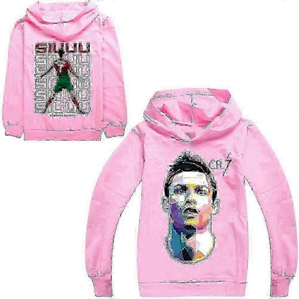 Cristiano Ronaldo Hættetrøje VM Nr. 7 Julegaver Fodboldstjerne Hættetrøje Piger Drenge Hættetrøje Pullover Toppe Børn Teenagere-Perfekt Pink 3-4years