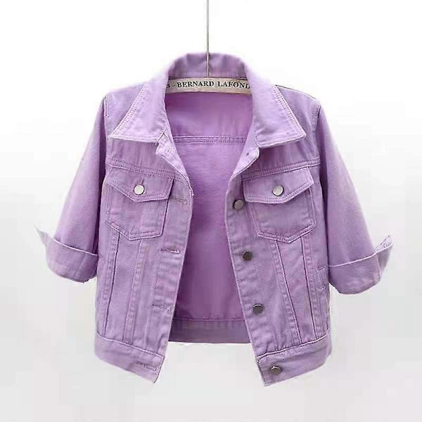 Vår-Høst Kort Jakke Dame Yttertøy Howdfeo Denimjakke Rosa Jeansjakker Avslappede Kvinner Lilla Gul Hvit Løse Topper-Perfet Lavender 4XL