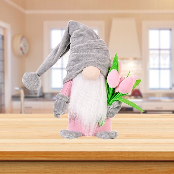 Mors dag ansiktslös docka prydnad Söt hållande tulpan Gnome Toy Kreativ skrivbordsinredning Bra present till mamma Gray Hat