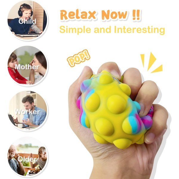 4 STK 3D Anti-trykk klemball It Fidget Toy Free Food Grade Silikon Sensoriske Leker Stressballer for barn Voksne Eldre over 1 år - Perfet