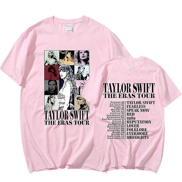 Unisex Taylor Swift The Eras Tour Trykket T-skjorte Korte Ermer Rund Hals Casual Topper Bluser - Perfekt pink M