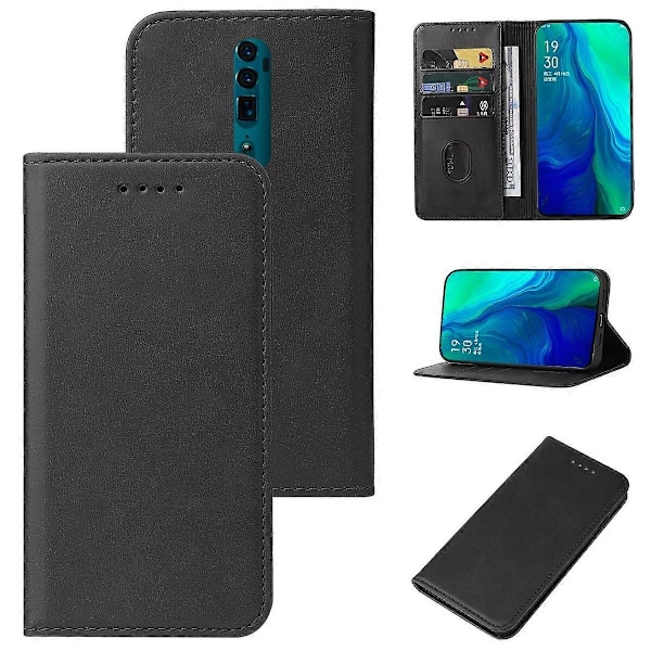 Kompatibel med OPPO Reno 10x Zoom Magnetisk Stängning Läder Telefonfodral - Perfekt Black