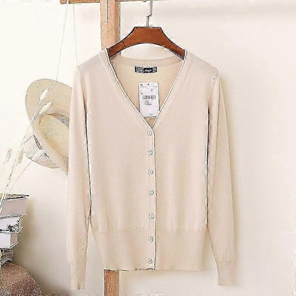 Afslappet Cardigan Sweater til Kvinder Efterår Vinter Kvinder Ensfarvet V-hals Langærmet Plus Størrelse Strikket Sweater Frakke Hæklet-Perfet Color A002 Turmeric S