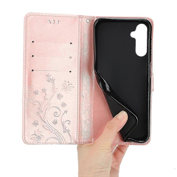 Yhteensopiva Samsung Galaxy A55 5G Perhosnahkakotelo Puhelinkuori Jalustalla Lompakko-Täydellinen Rose Gold