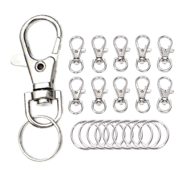 50 st metall vridbara hummer spännen clips krok med nyckelring DIY - Perfet