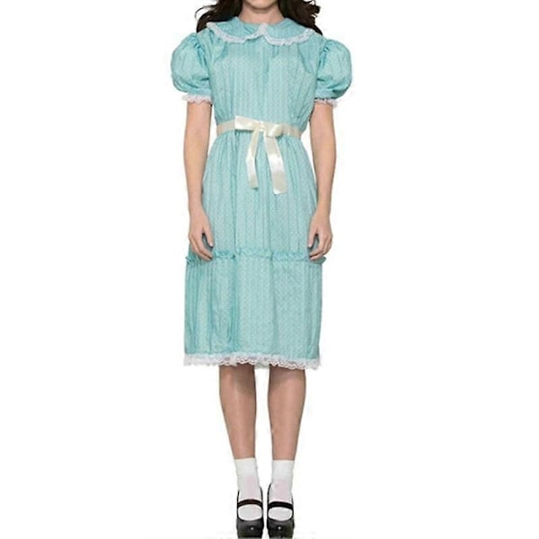 Klänningar för kvinnor Halloween-kostym Dam 80-tal Creepy Sister The Shining Twins Kostym Puffärm Blå Klänning-Perfekt S