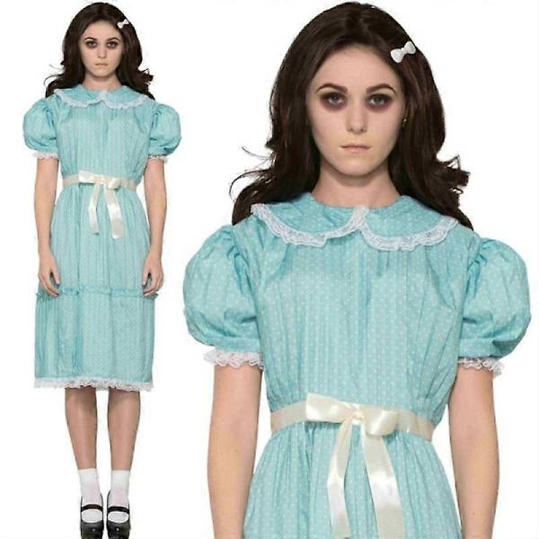 Klänningar för kvinnor Halloween-kostym Dam 80-tal Creepy Sister The Shining Twins Kostym Puffärm Blå Klänning-Perfekt 4XL